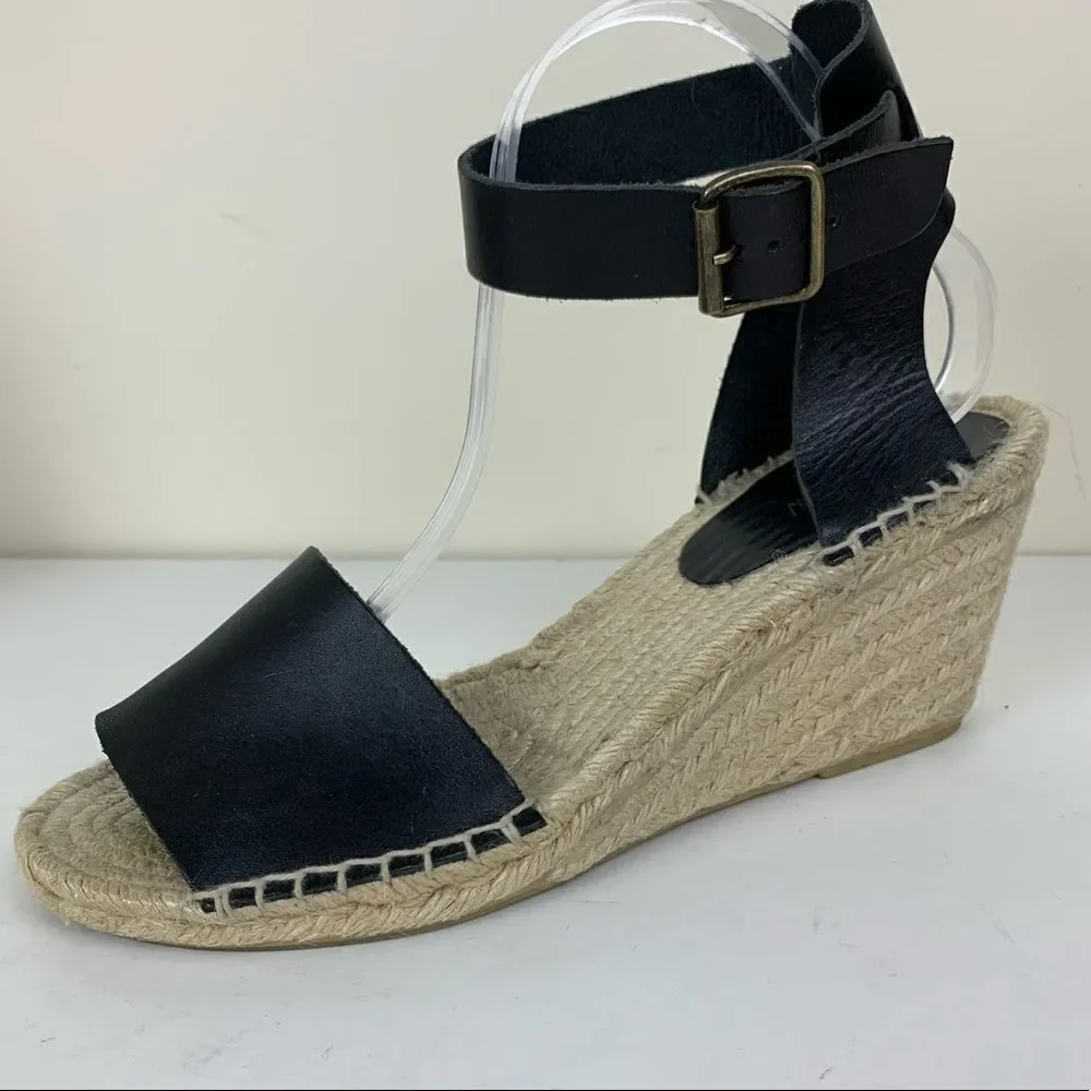 J‎ Crew Black Leather Corsica Ankle Strap Peep-Toe Espadrilles Sz 11